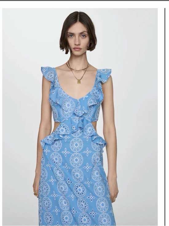 Mango Dresses & Skirts - Mango Light Blue Eyelet Ruffle Midi Dress
